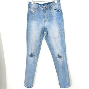 Mid-Rise Ripped Blue Skinny Jeans